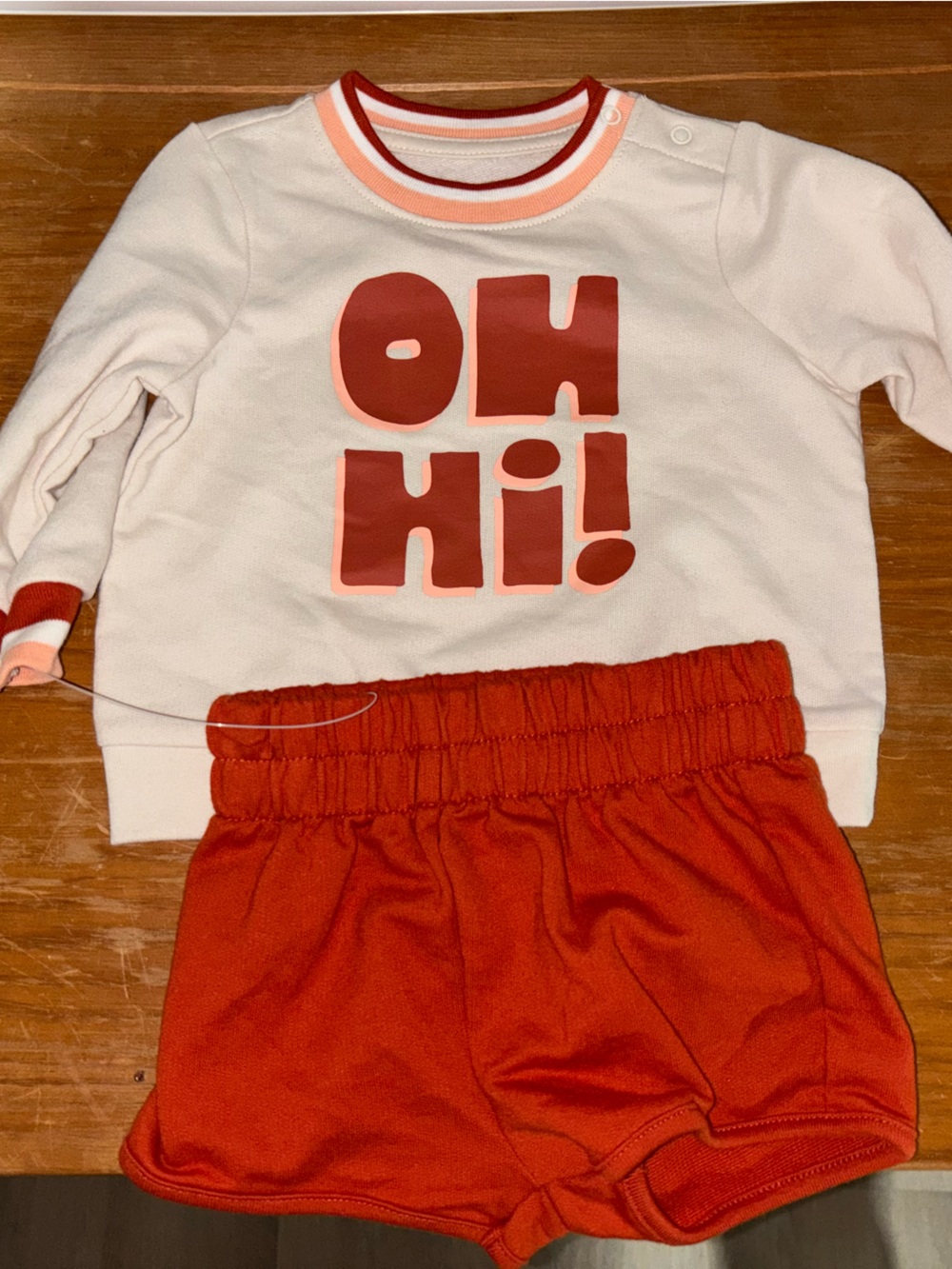Kids Cream Top with Red Graphic and Red Shorts